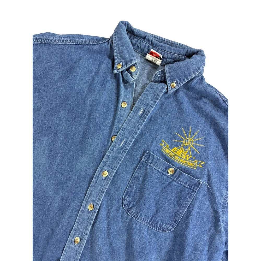 Vintage Denim Work Shirt Union Made In USA Men's XL Front Button Pocket
